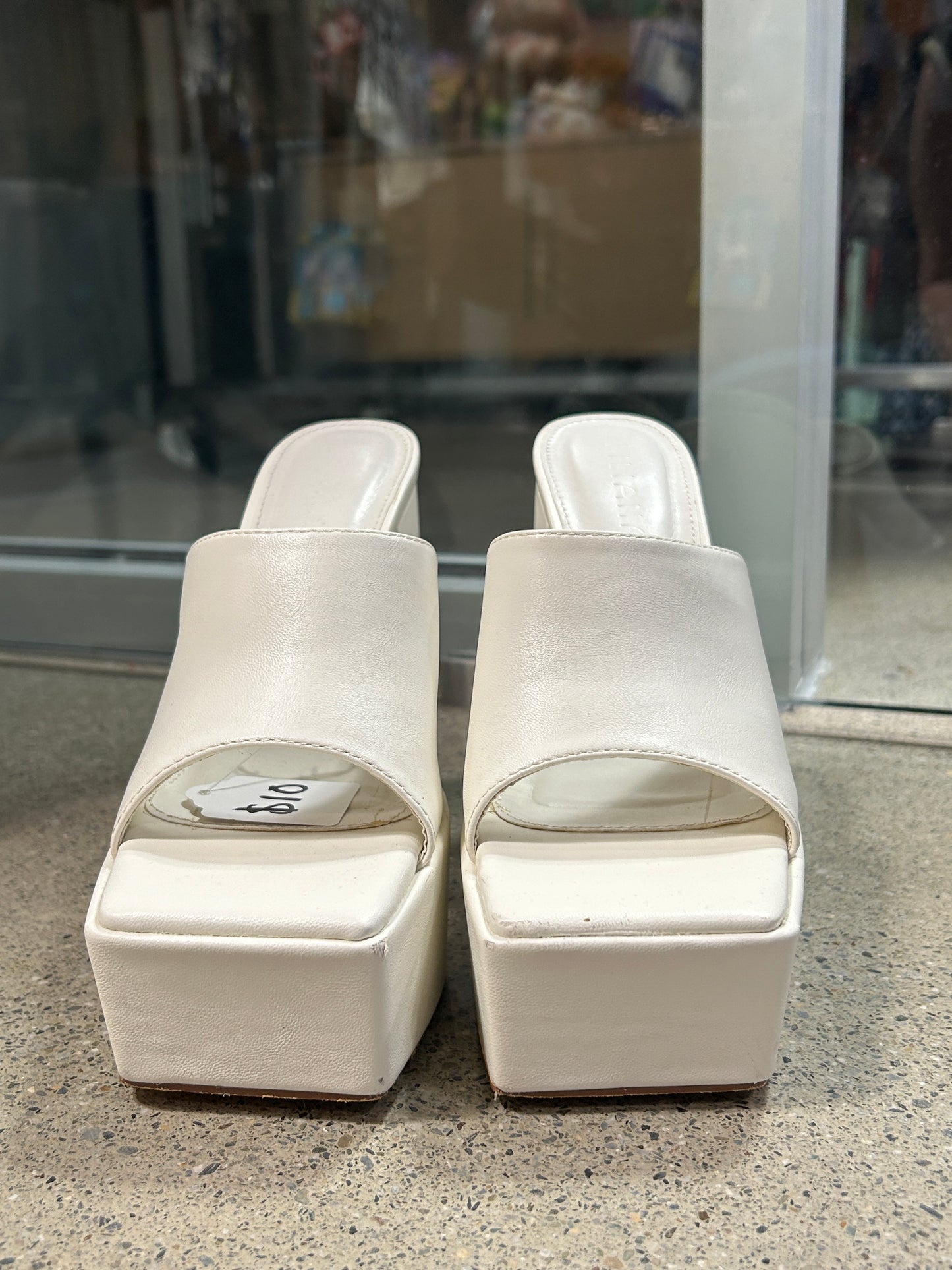 White leather chunky heel mules