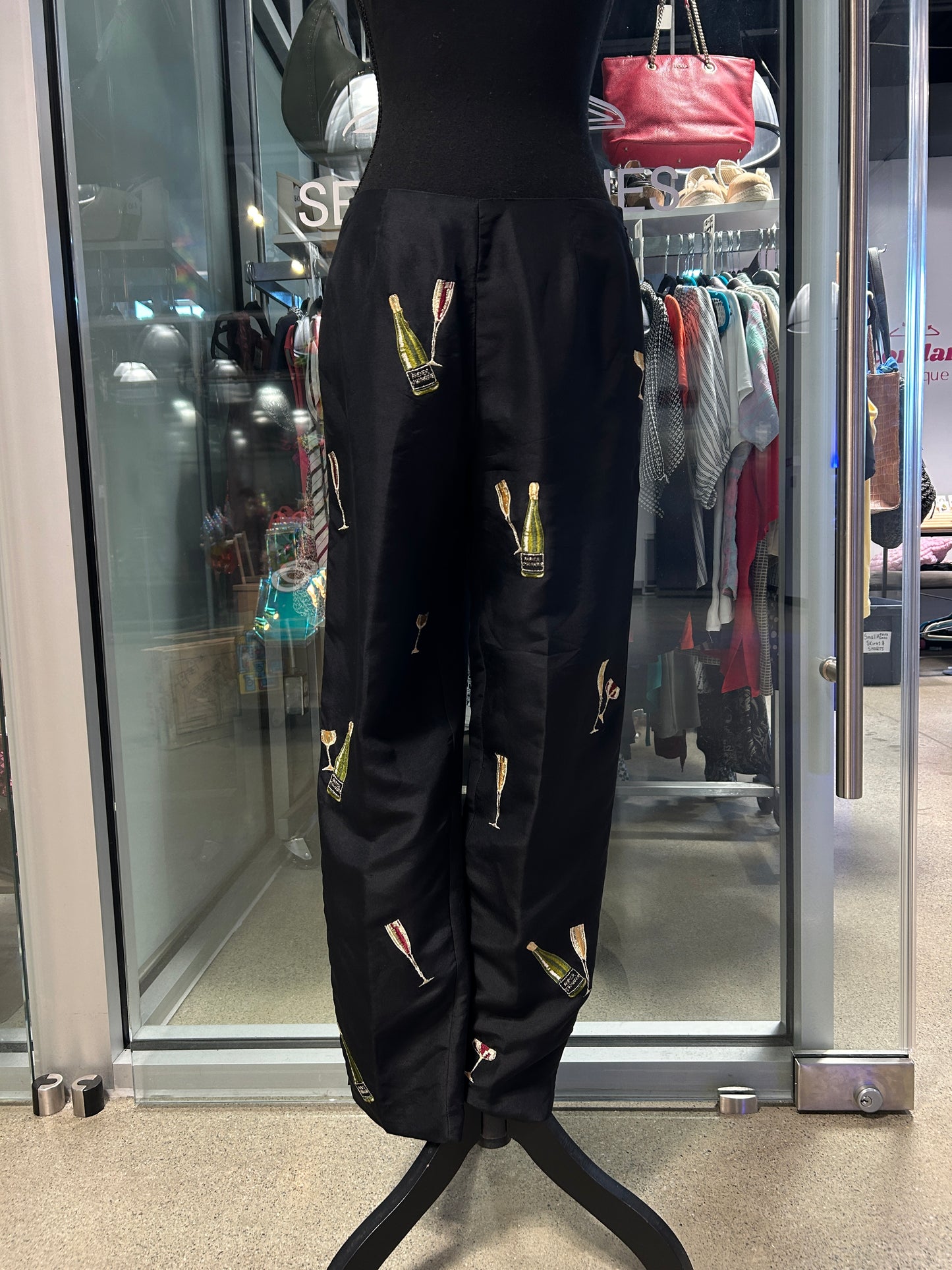 Silk embroidered ankle pants