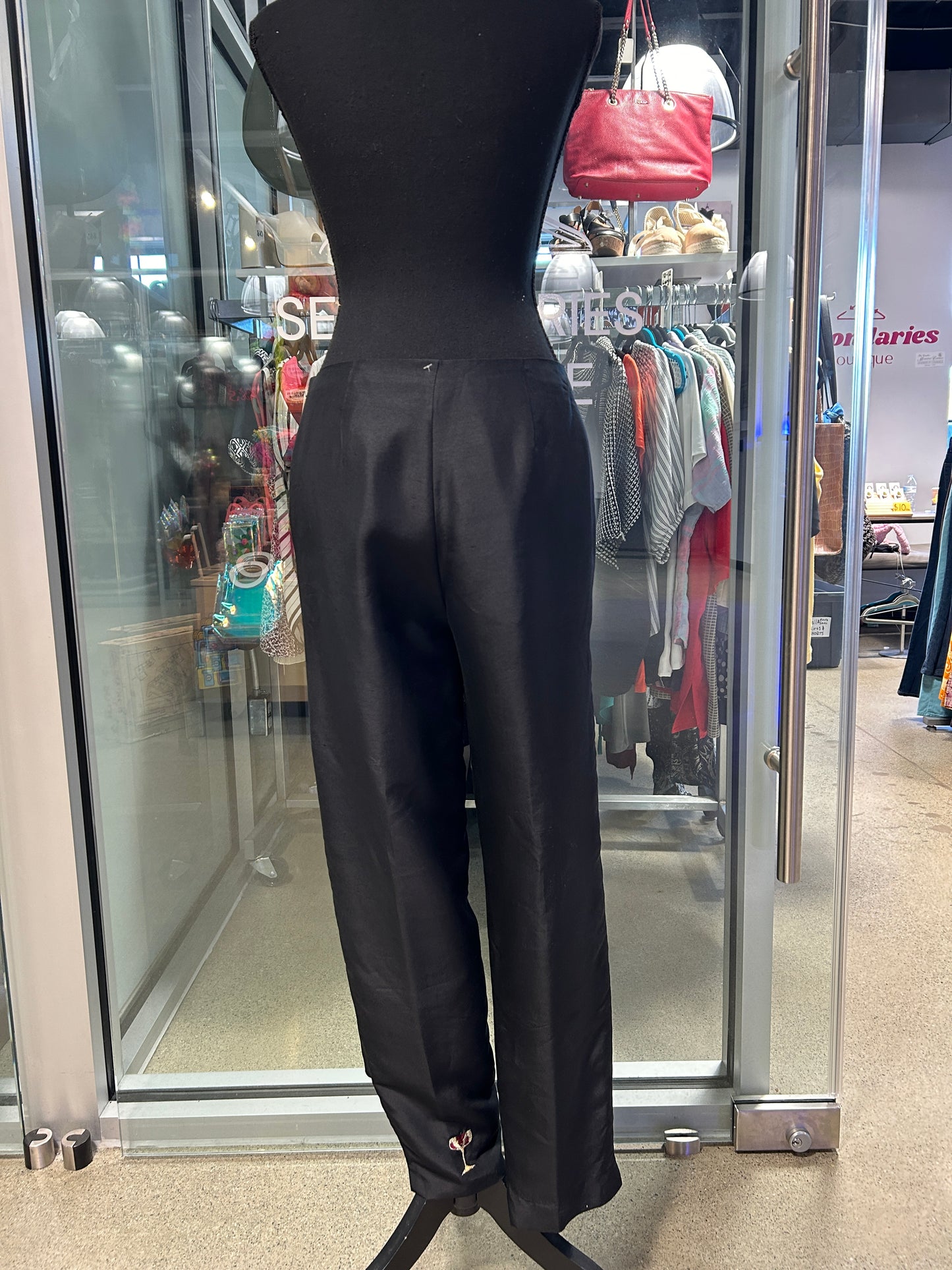 Silk embroidered ankle pants