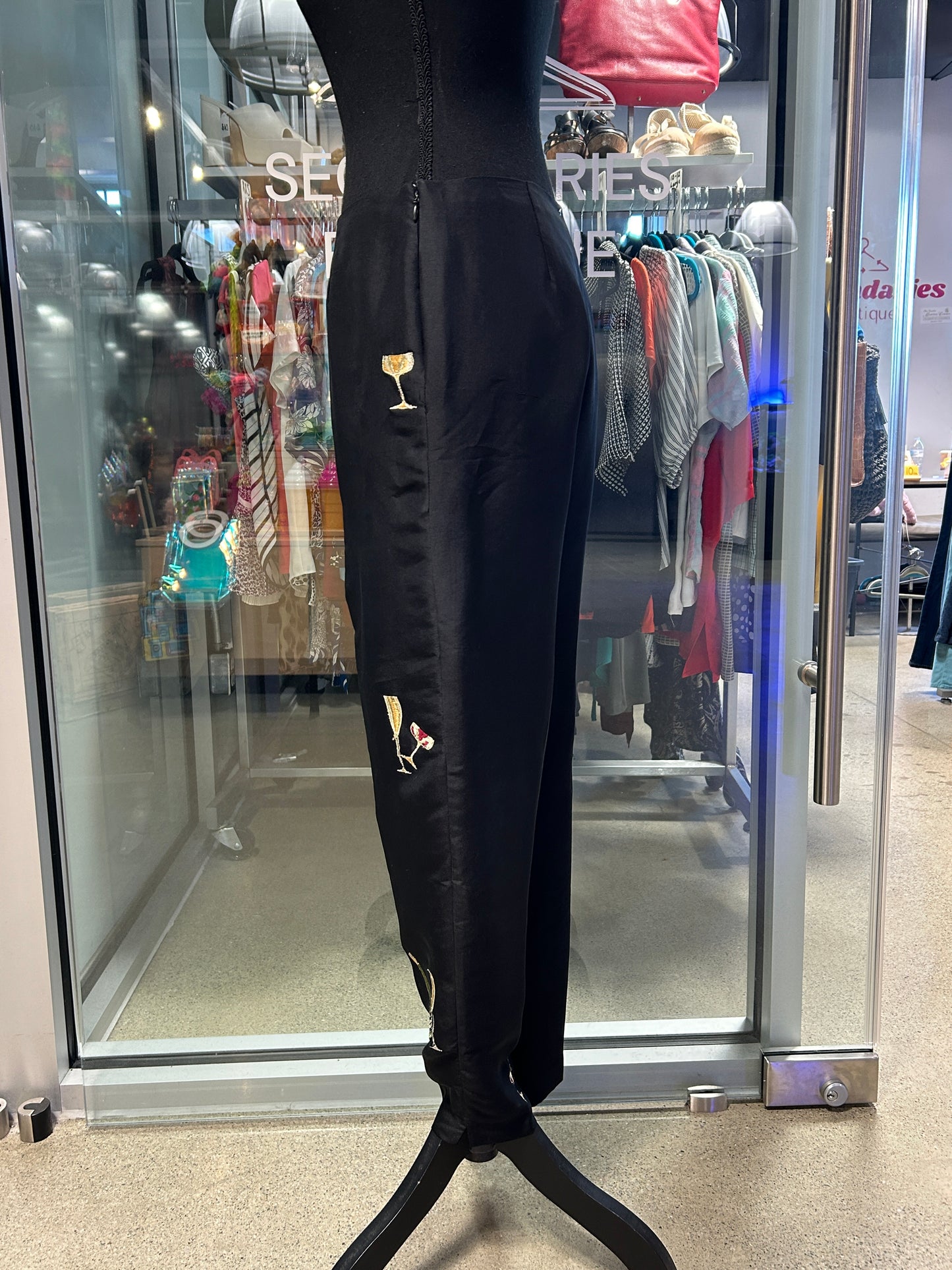 Silk embroidered ankle pants