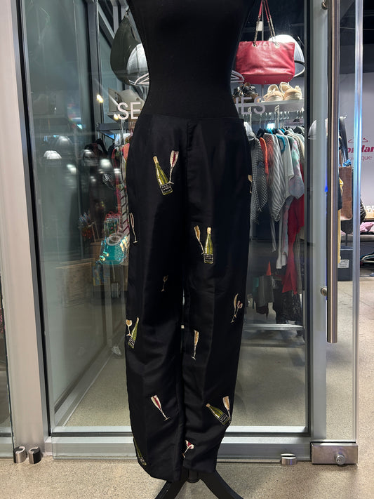 Silk embroidered ankle pants