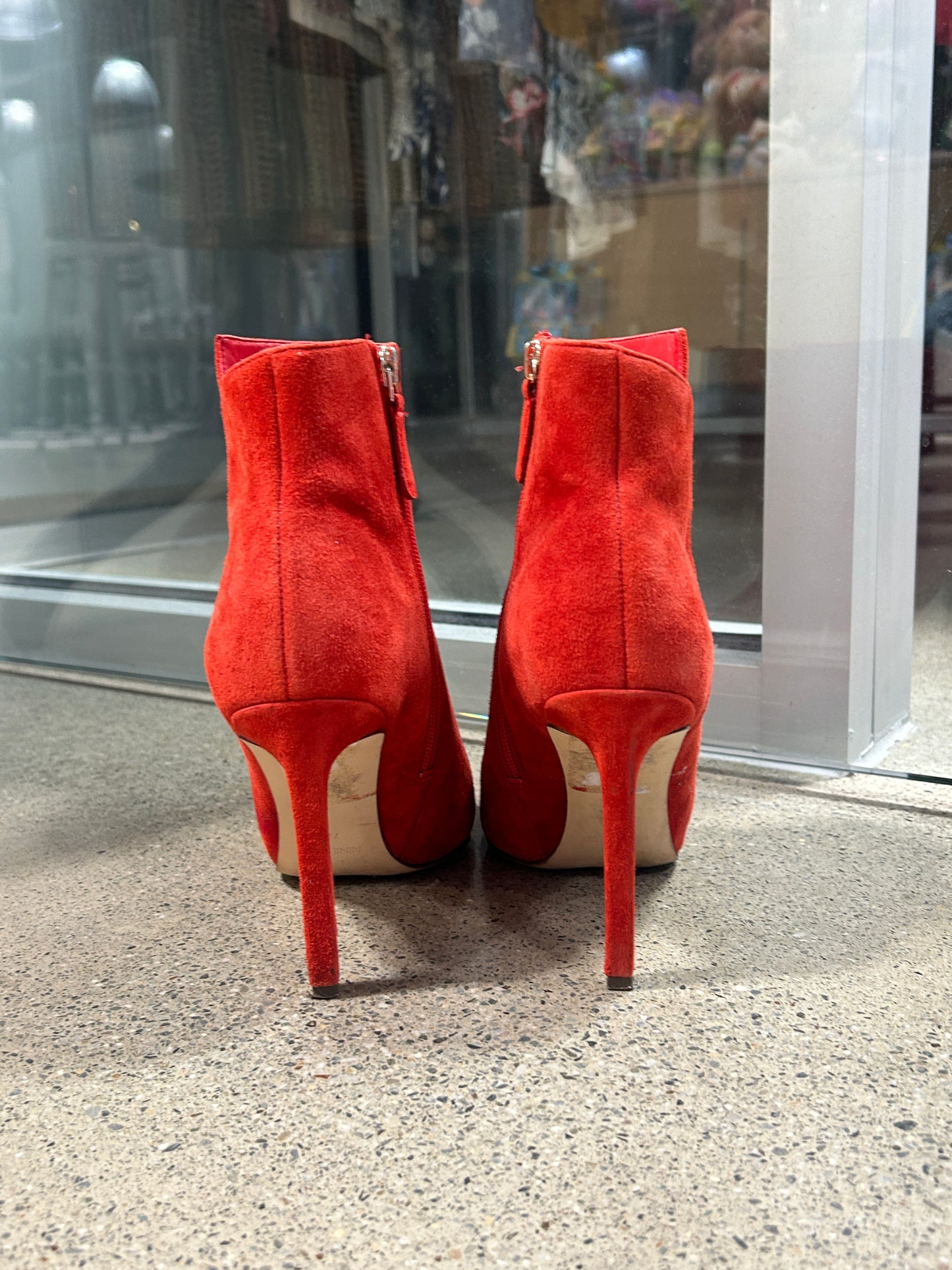 Red suede heeled booties