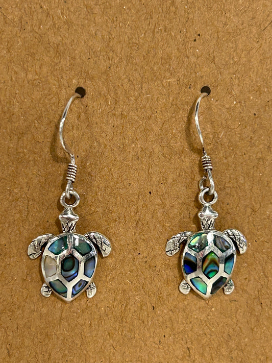 Silver Abalone Turtle Earrings