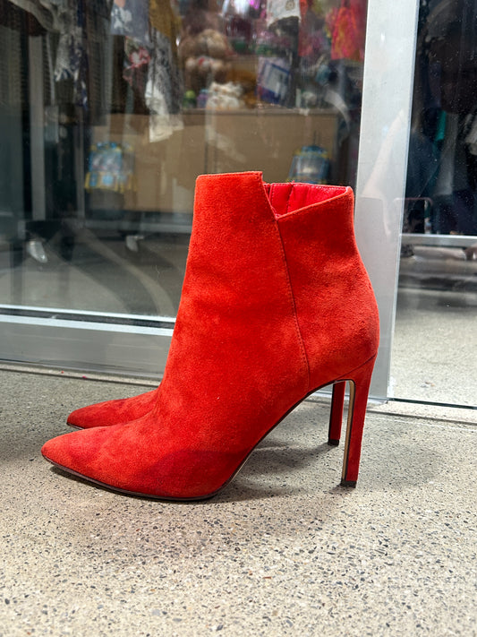 Red suede heeled booties