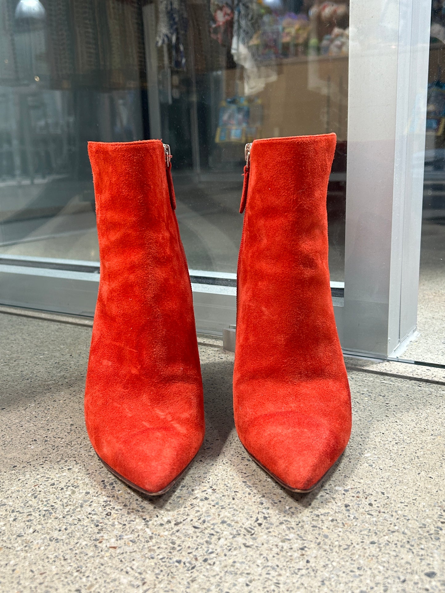 Red suede heeled booties