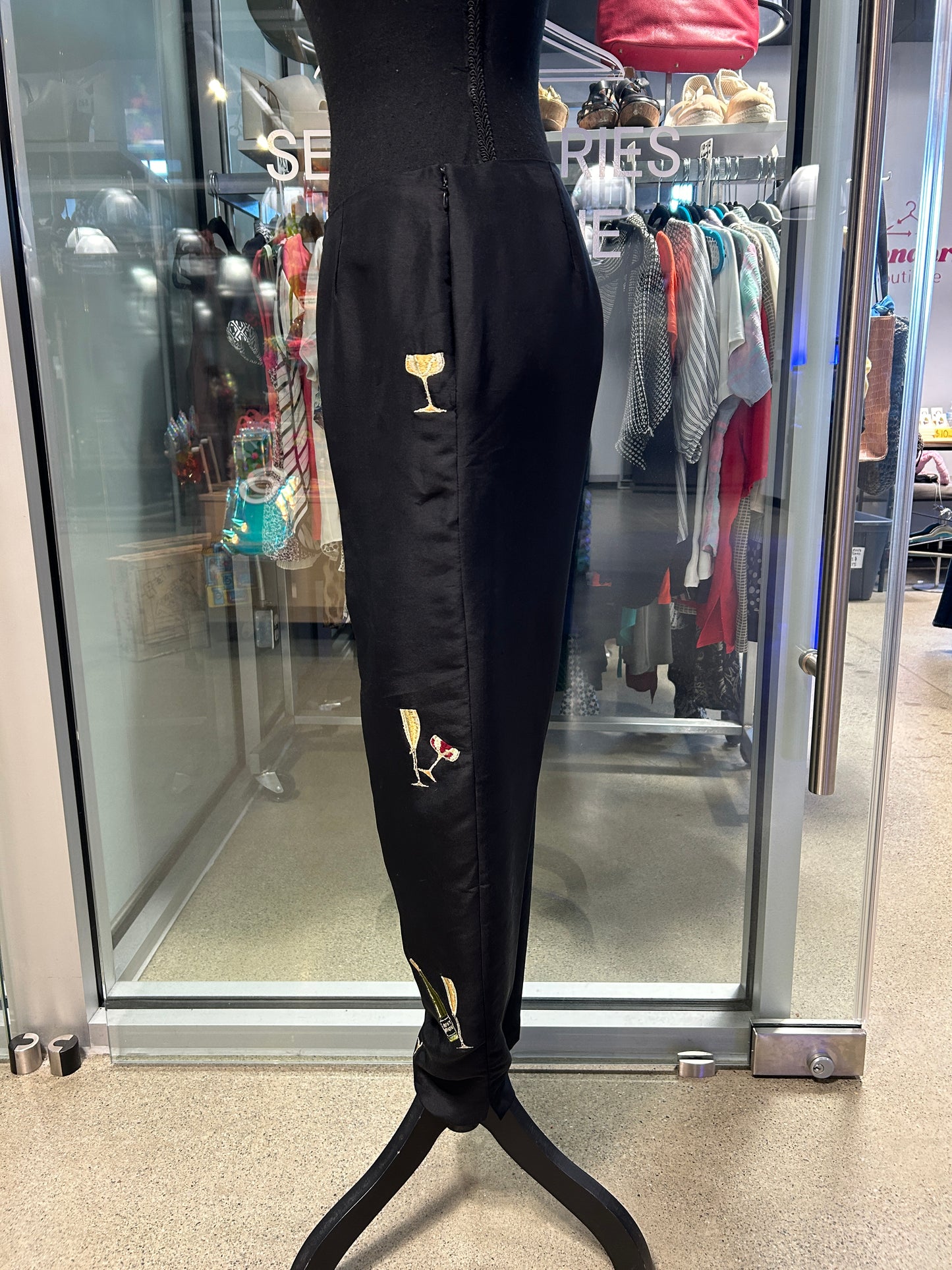 Silk embroidered ankle pants