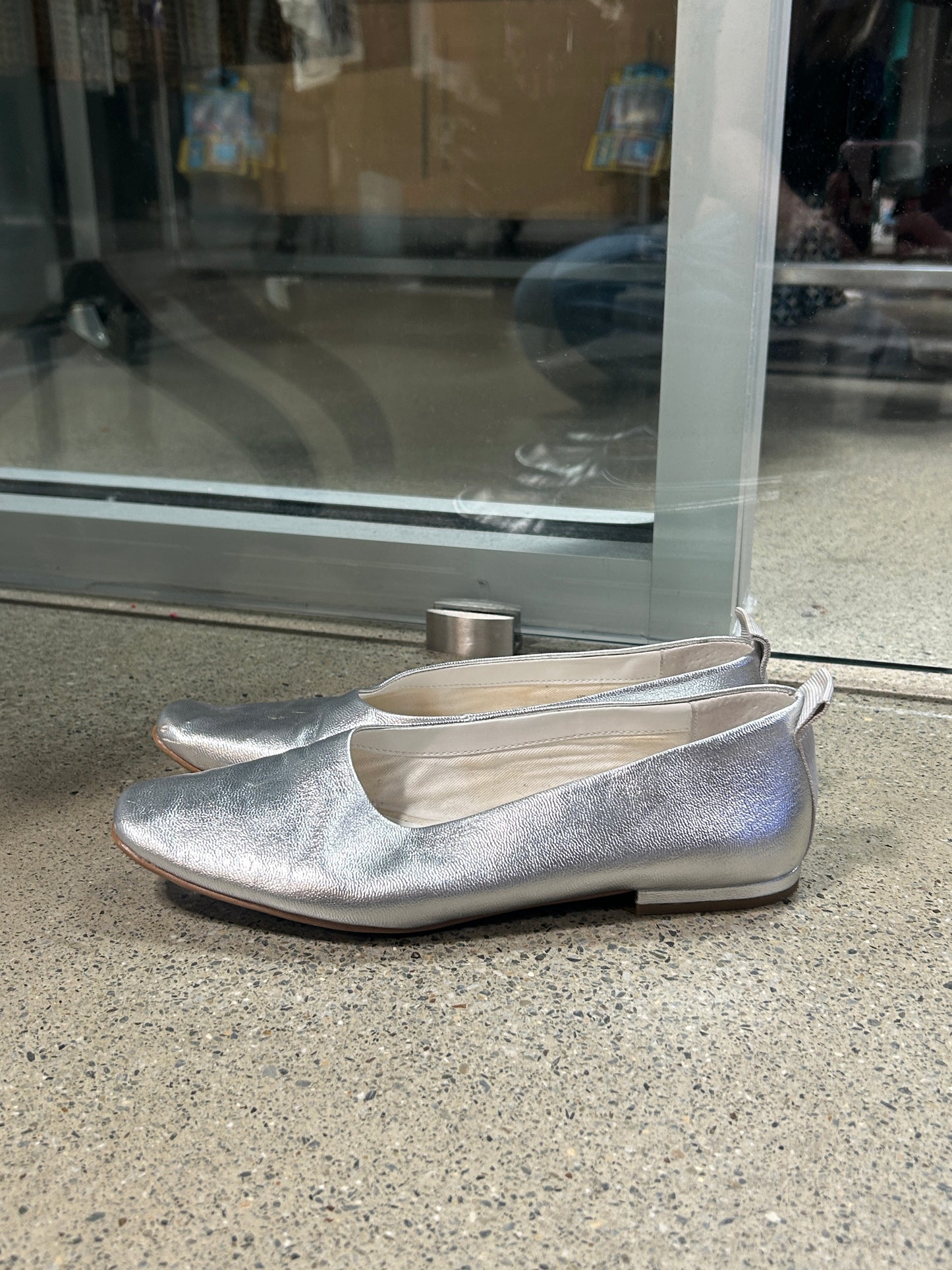 Silver leather ballet flats