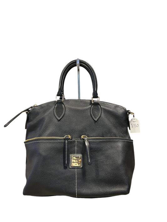Dooney & Bourke Black Pebble Grain Double Pocket Satchel Zipper Shoulder Handbag