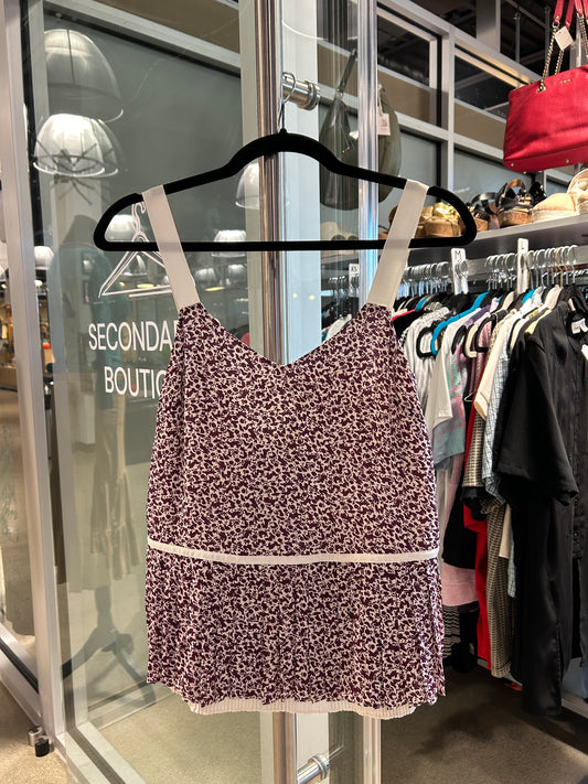 V-neck pleated silk printed cami top