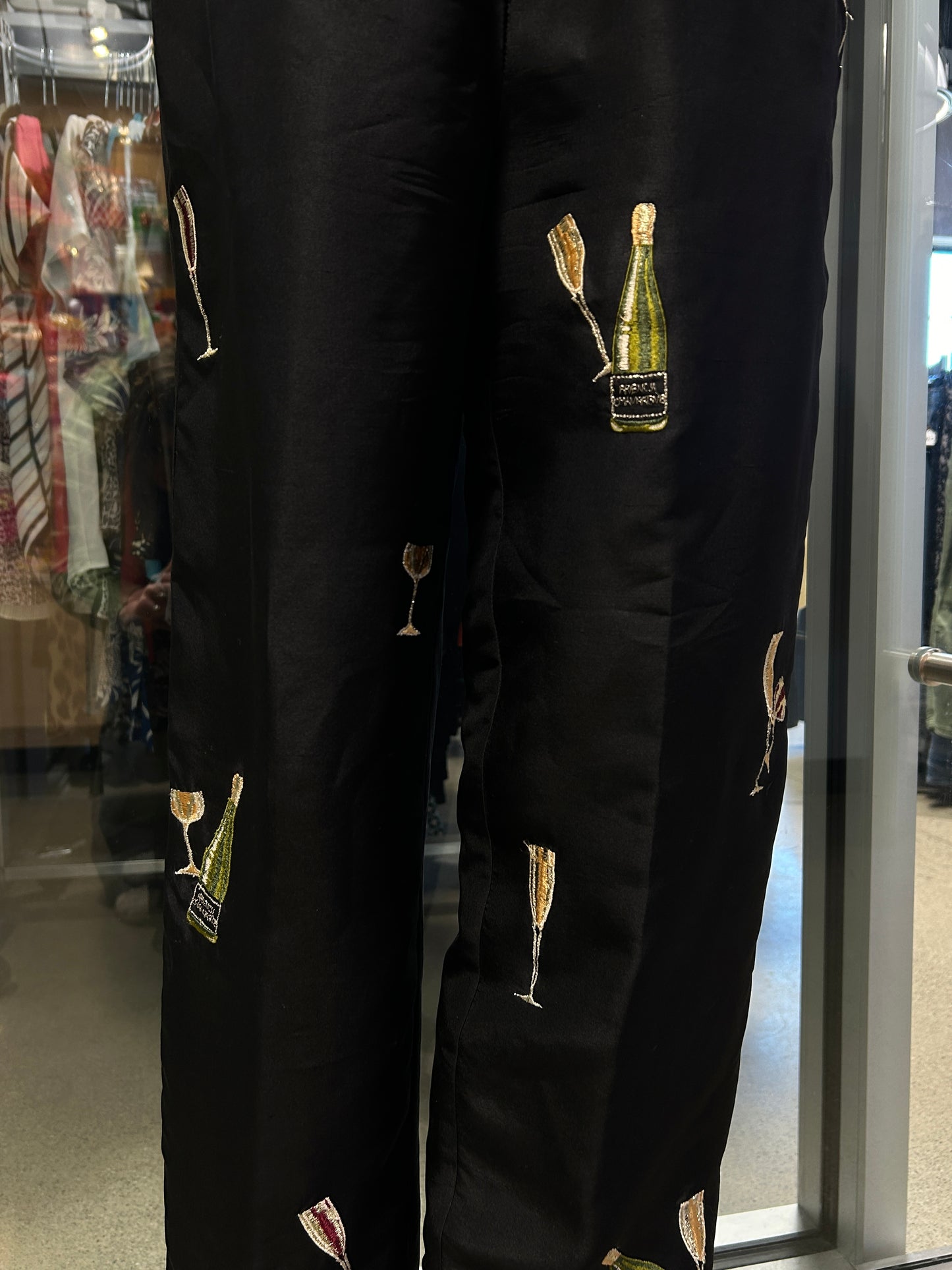 Silk embroidered ankle pants