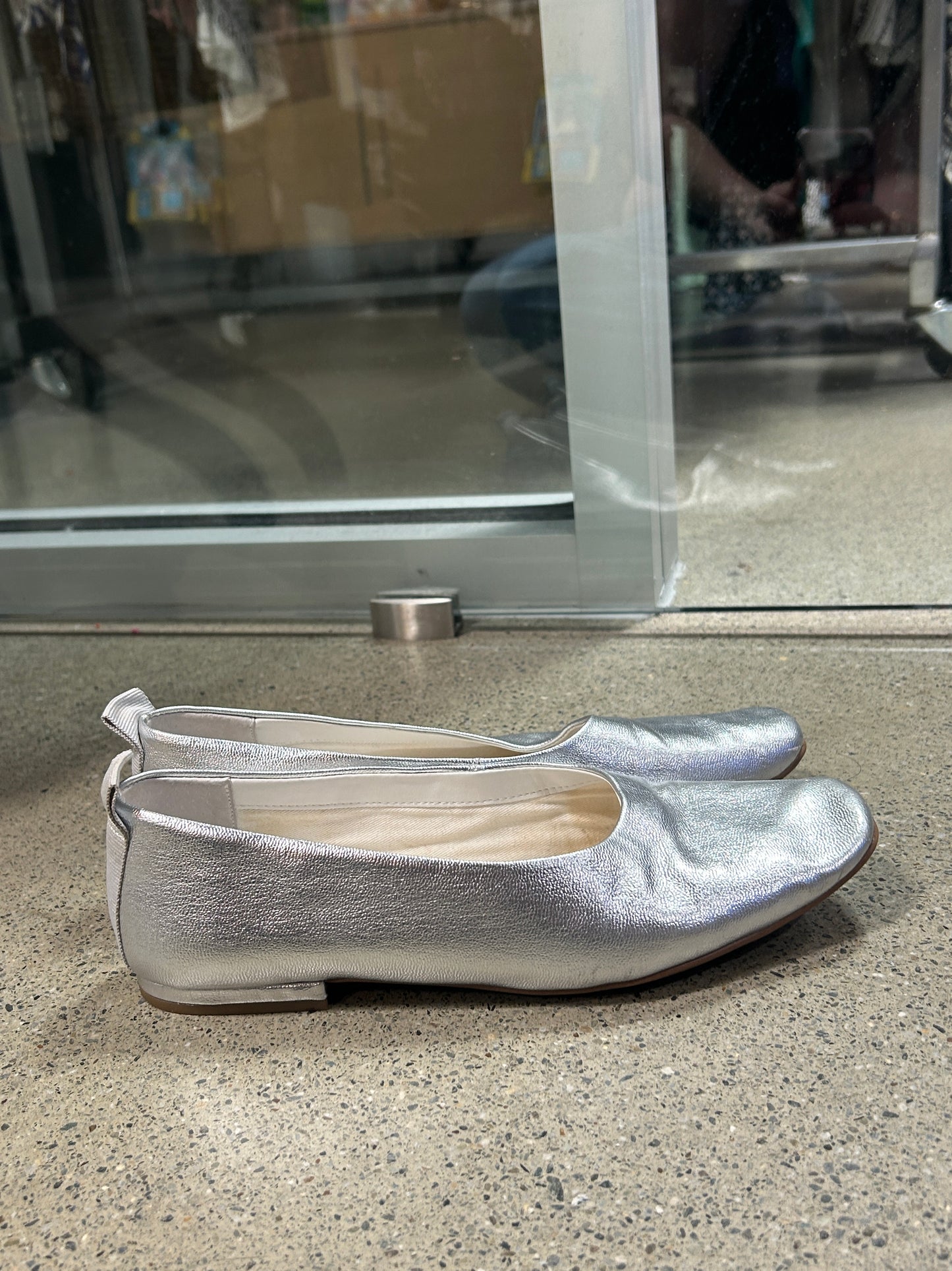 Silver leather ballet flats