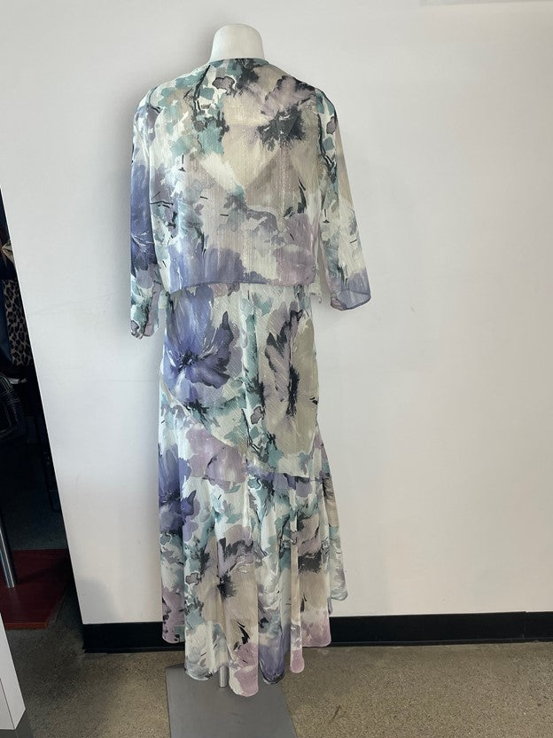 Metallic Floral Flowy Sheer Maxi Dresses With Matching Shawl