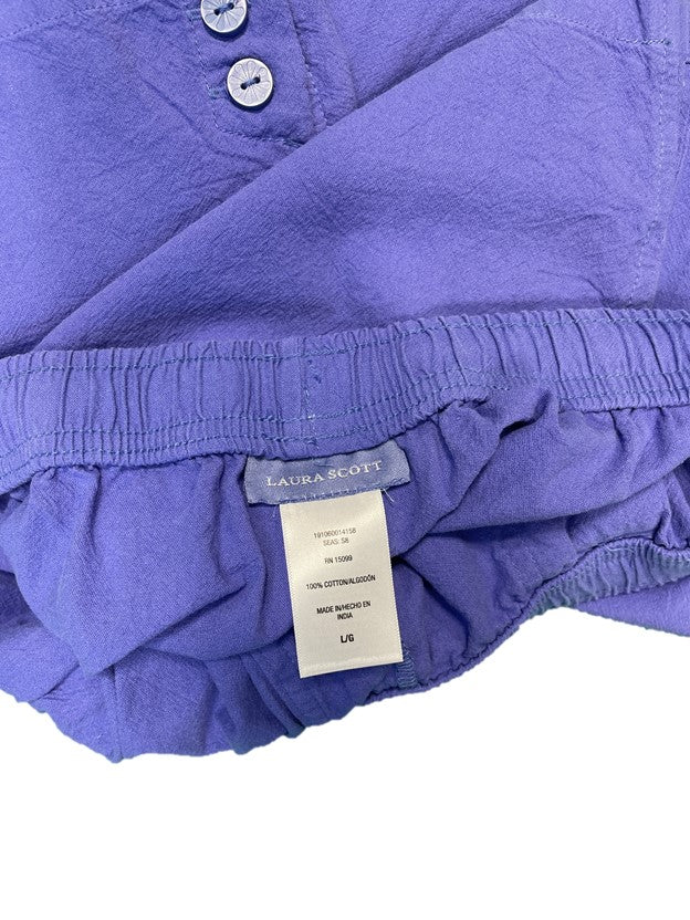 Elastic Drawstring Periwinkle Cotton Cropped Pants