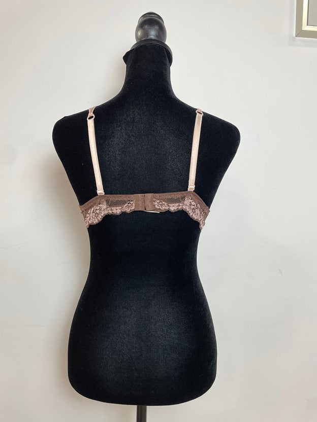 Brown and Pink Pattern Lace Trim Bra