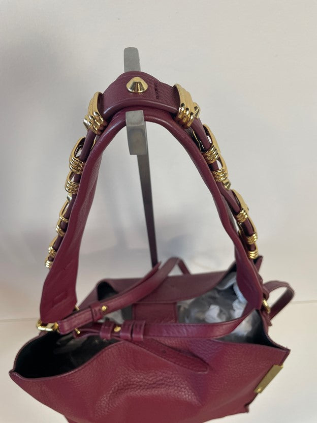 MAROON LEATHER BUCKET BAG GOLD HARDWARE