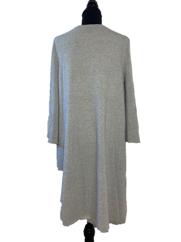 Gray Thick Knit Sweater Dress w Ribbed Bell Sleeves