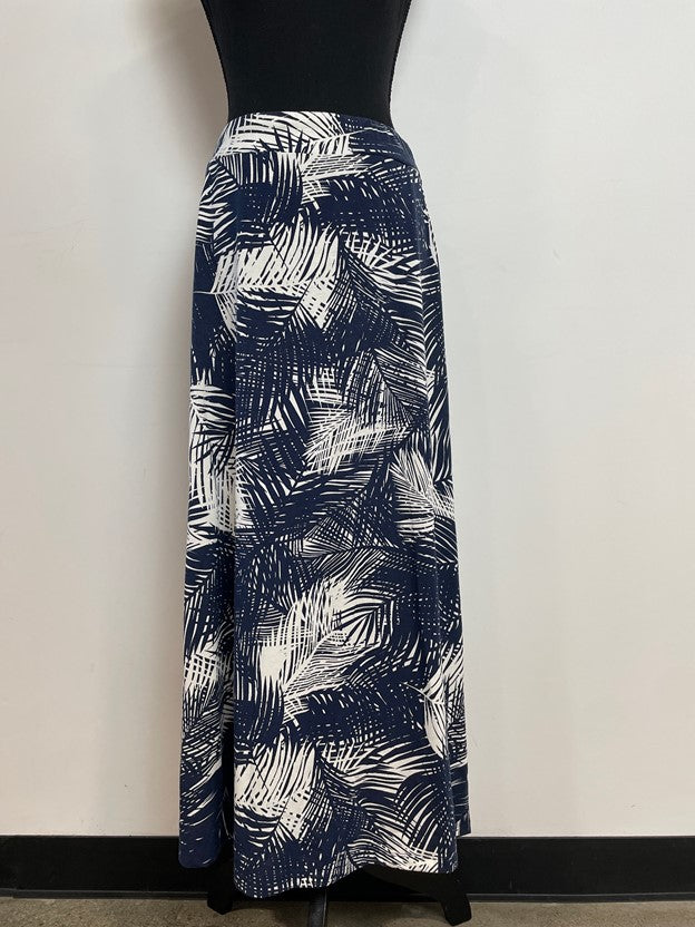 Blue/White Tropical Leaf Pattern Maxi Skirt