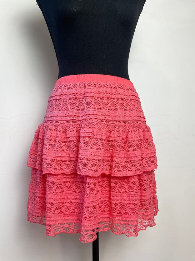 Coral Lace Ruffle Mini Skirt
