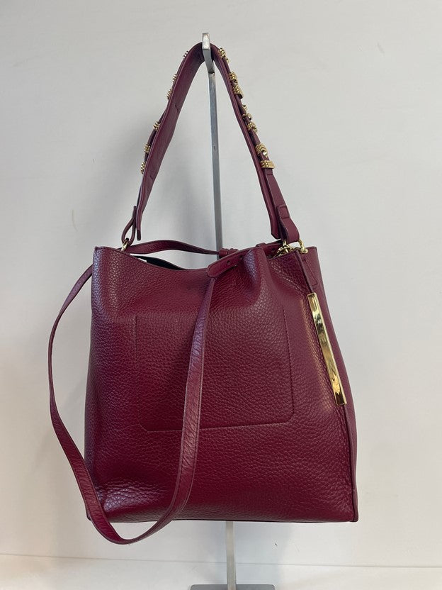 MAROON LEATHER BUCKET BAG GOLD HARDWARE