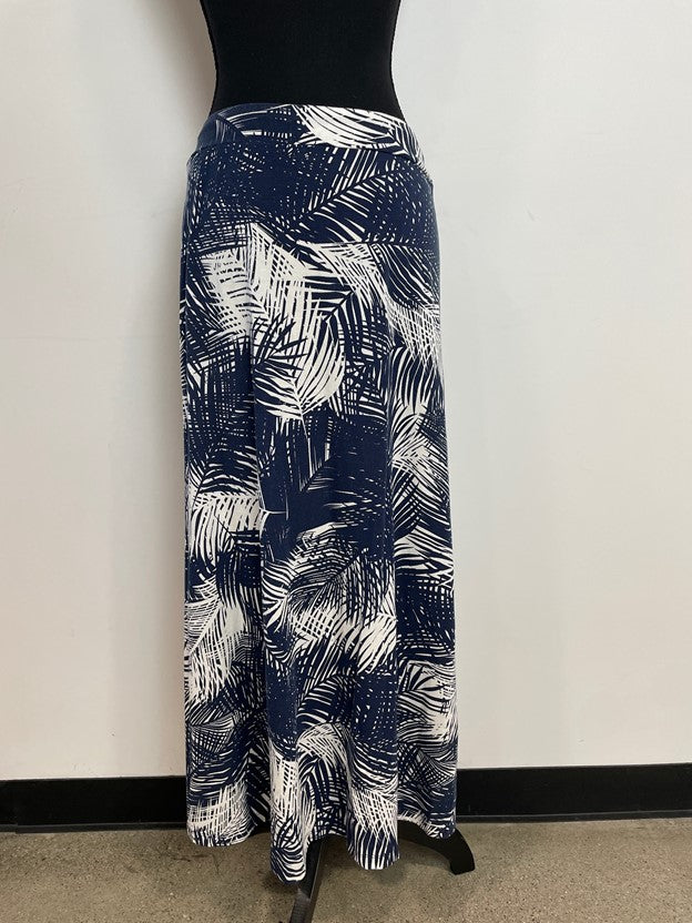 Blue/White Tropical Leaf Pattern Maxi Skirt