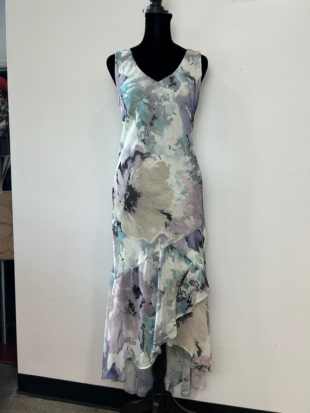Multicolor Metallic Floral Ruffle Maxi Dress