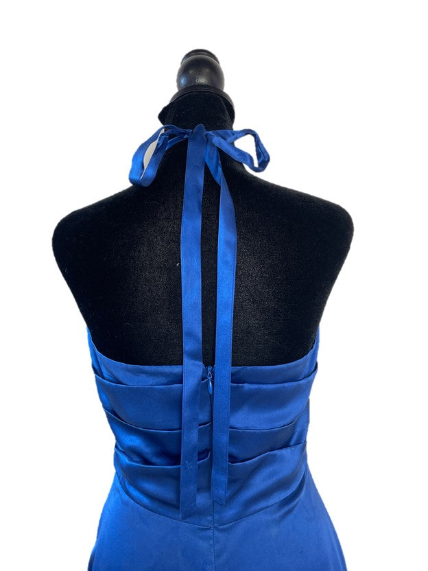 Blue Silk Midi Halter Neck