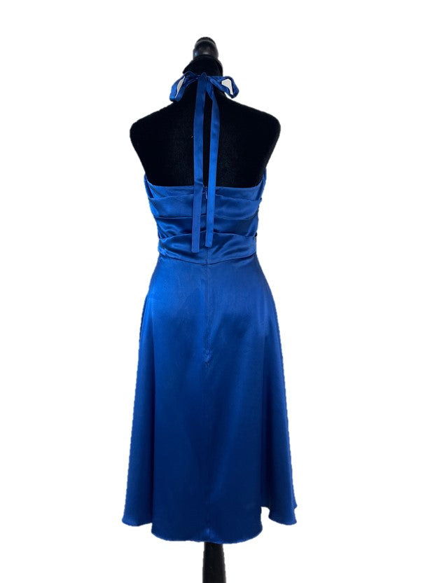 Blue Silk Midi Halter Neck