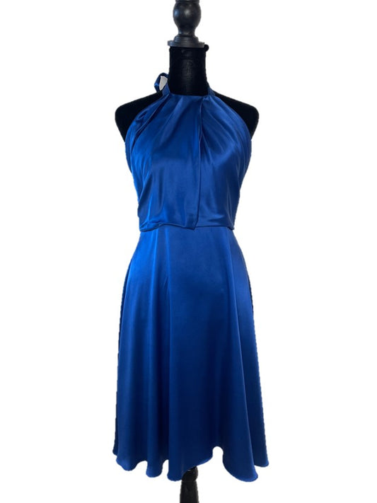 Blue Silk Midi Halter Neck