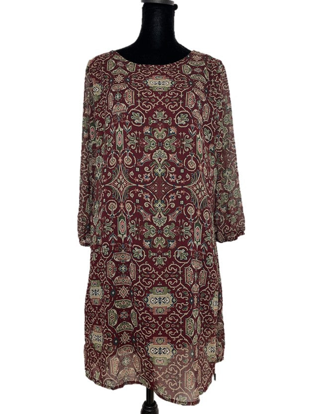 Multicolor Printed Flowy Long Sleeve Dress
