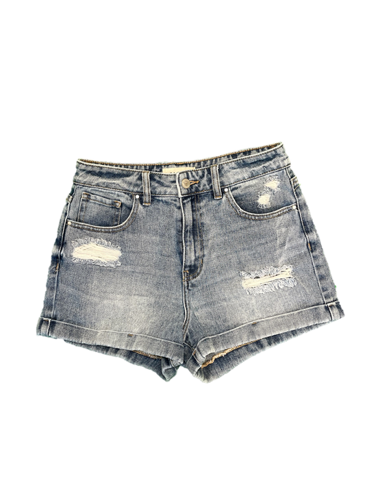 Mid Wash Distressed Denim Mom Short