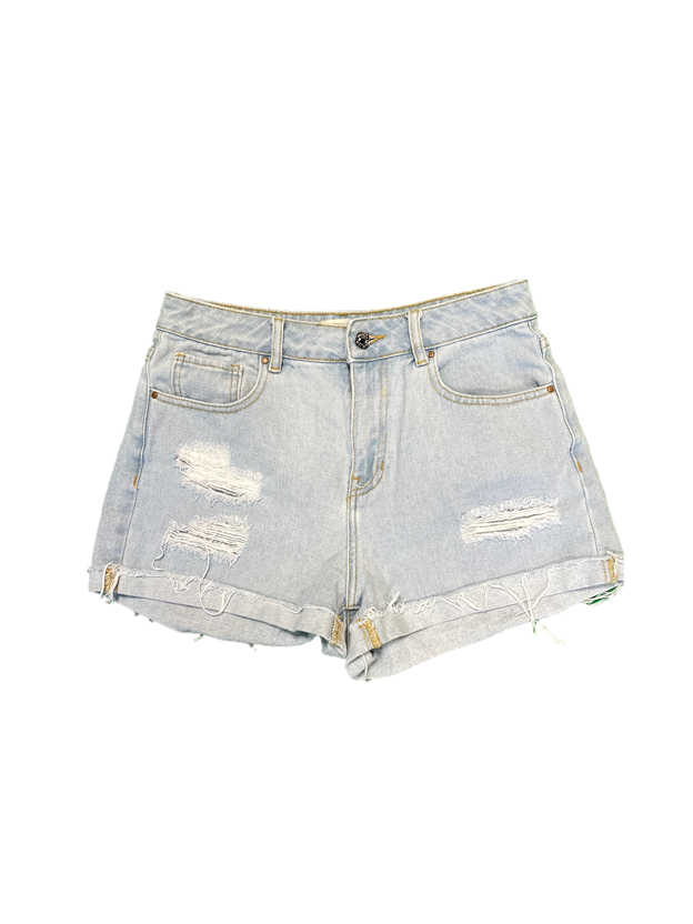 Light Wash Distressed Denim Mom Short