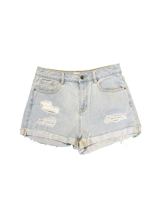 Light Wash Distressed Denim Mom Short