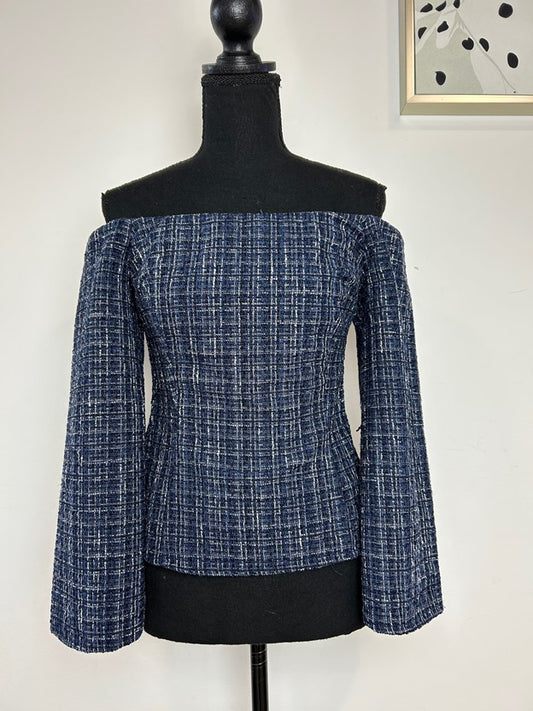 Blue Plaid Off the Shoulder Top