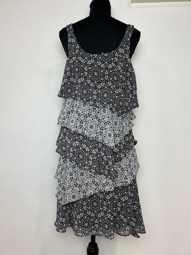 B&W Floral Tiered Ruffle Dress