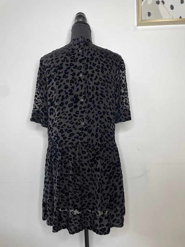 Sheer 2 Layer Suede Leopard Dress High Neck