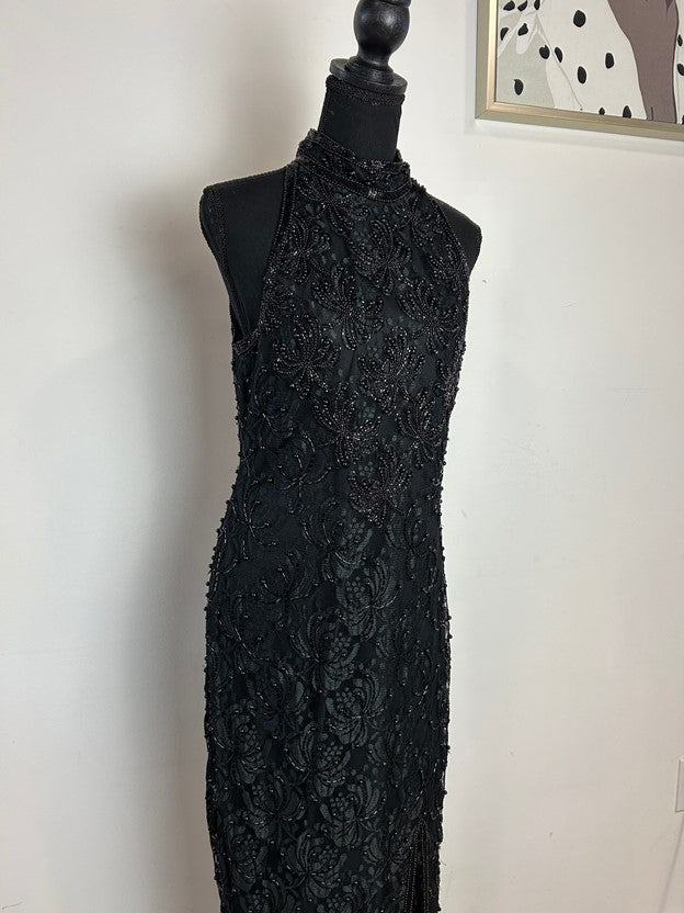 Vintage High Neck Halter Beaded Gown