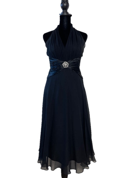Black Long A-line Halter Neck with Brooch