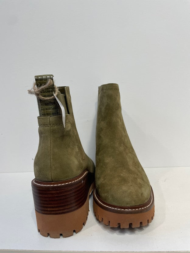Green Suede Leather Booties
