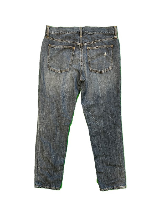 Medium Wash Mid Rise Straight Fit Distressed Denim Jean