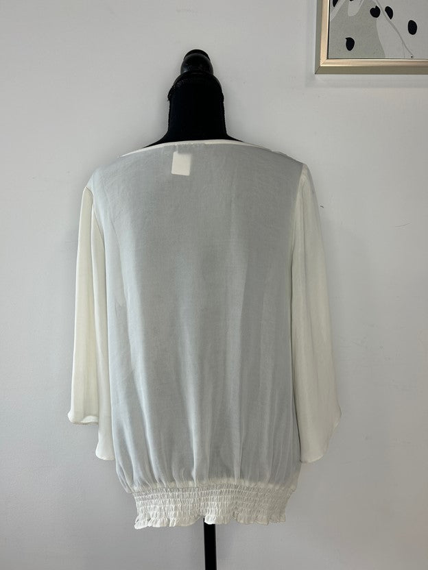 Sheer Cream v Neck Long Sleeve Blouse Embroidered Detail
