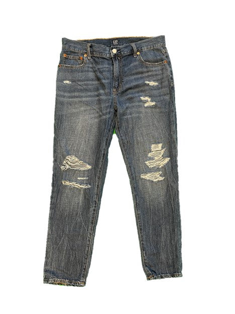Medium Wash Mid Rise Straight Fit Distressed Denim Jean