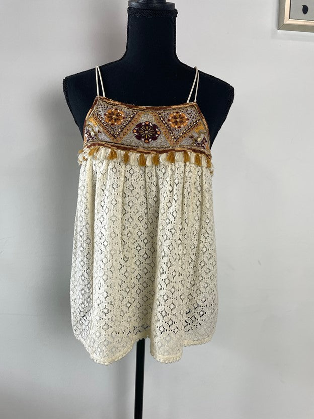 LACE HALTER NECK BEADED EMBROIDERED TANK