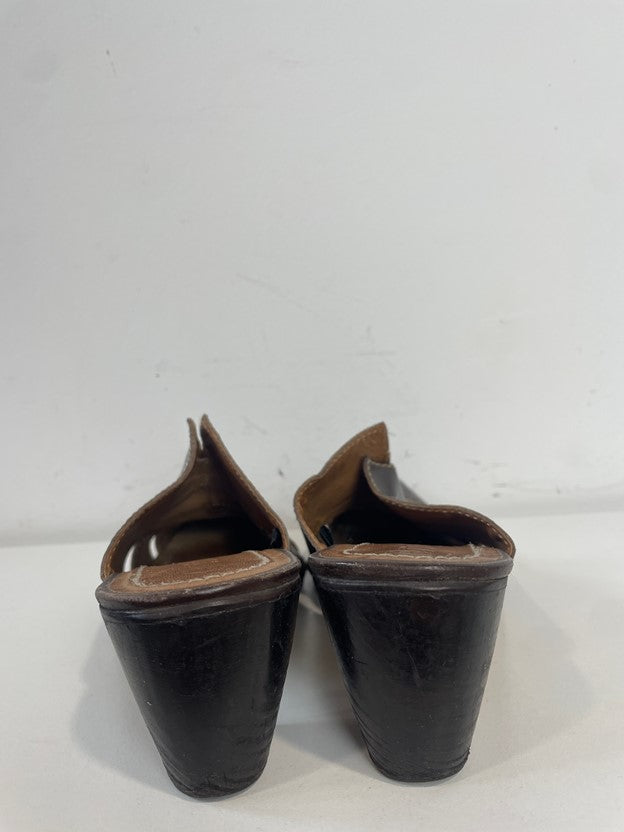 Brown Leather Stich Detail Pointed Toe Mules
