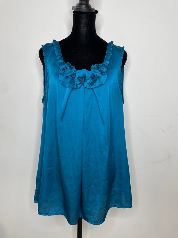 Teal Semi Sheer Sleeveless Blouse