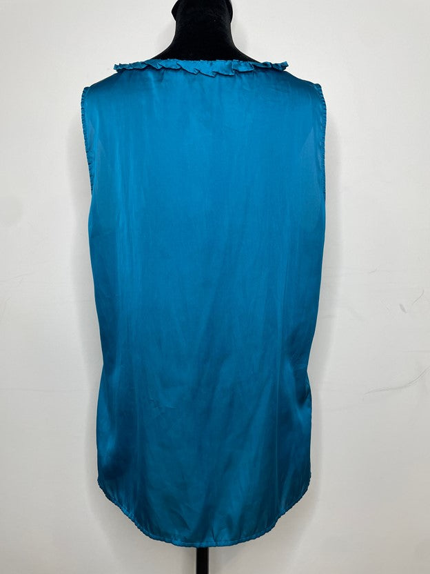Teal Semi Sheer Sleeveless Blouse