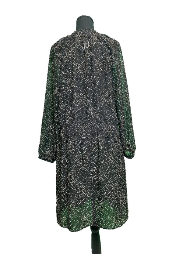 Sheer Black w Tan Detailing Long Sleeve Dress