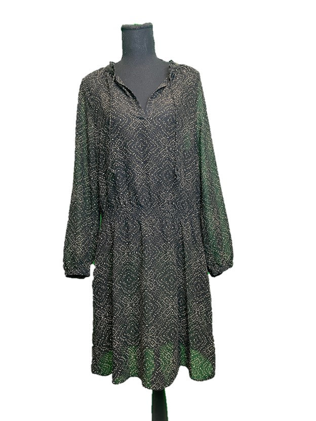 Sheer Black w Tan Detailing Long Sleeve Dress