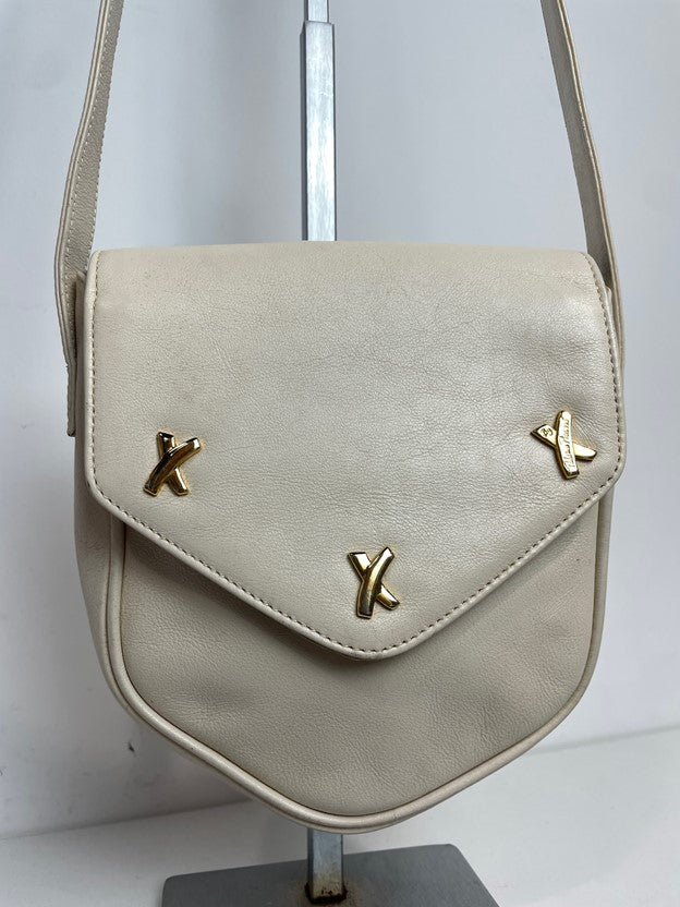 Vintage White Leather Crossbody Handbag