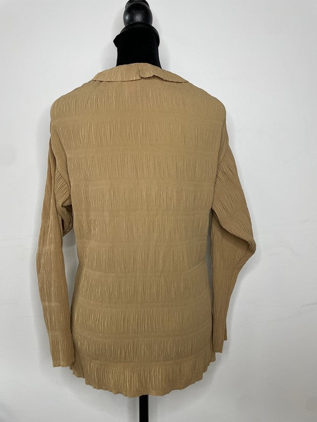 Tan Ruched Button Down