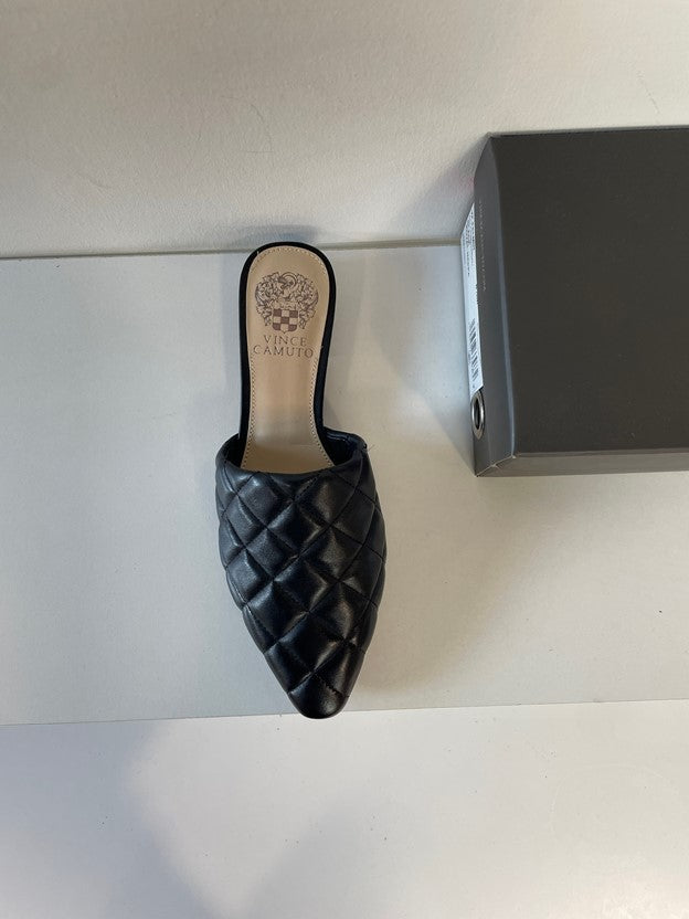 Black Quilted Pointed Toe Slip On Flats